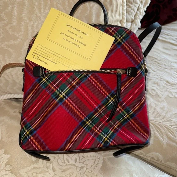 Dooney & Bourke Red and Blue Plaid Backpack - Picture 6 of 7